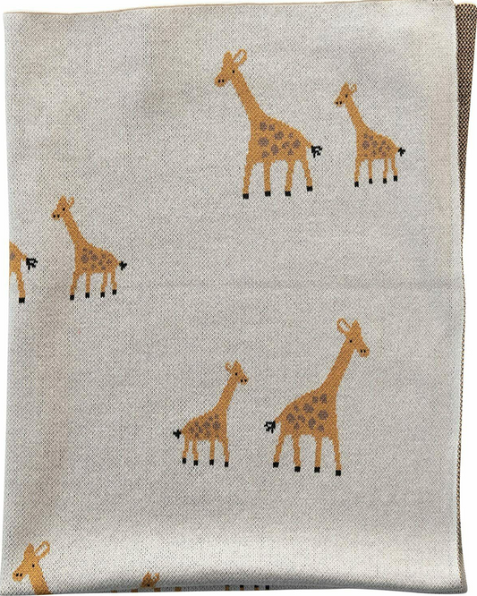 Cotton Knit Blanket with Giraffes