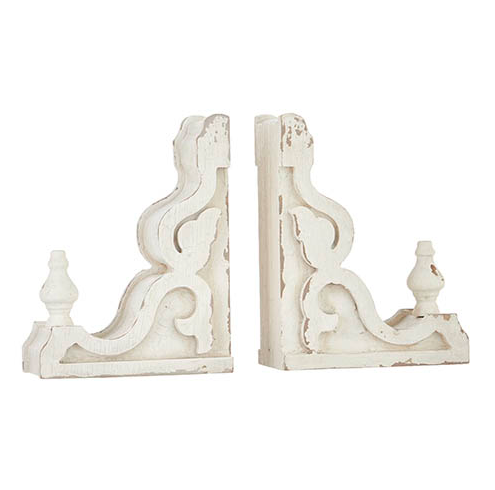 9" Distressed White Corbel Bookends SET